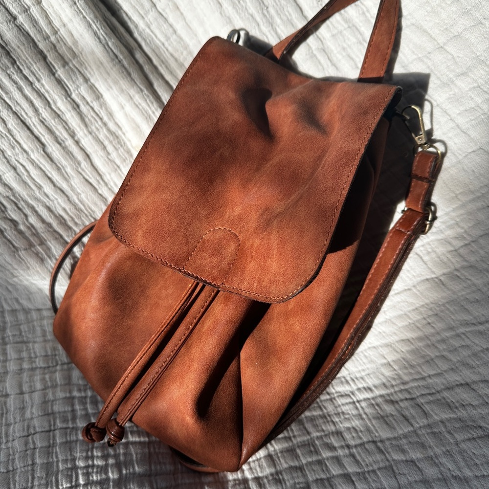 Faux Brown Leather Mini Backpack - image 1